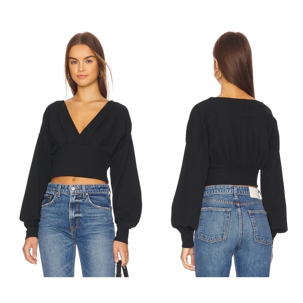 Free People We the Free All Nighter Long Sleeve Surplice Crop Top Size Medium